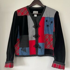 Vintage Stonebridge Patchwork Jacket Women’s Petite Med Velvet Plaid 90s Granny